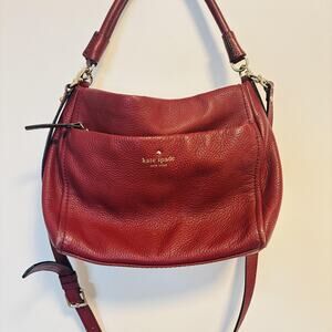 Kate Spade Bag Womens Medium Red Leather Pebbled Slouch Hobo Purse Handbag